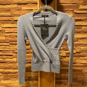 BNWT FTS Gray Women's Sweater with Pearl Accents